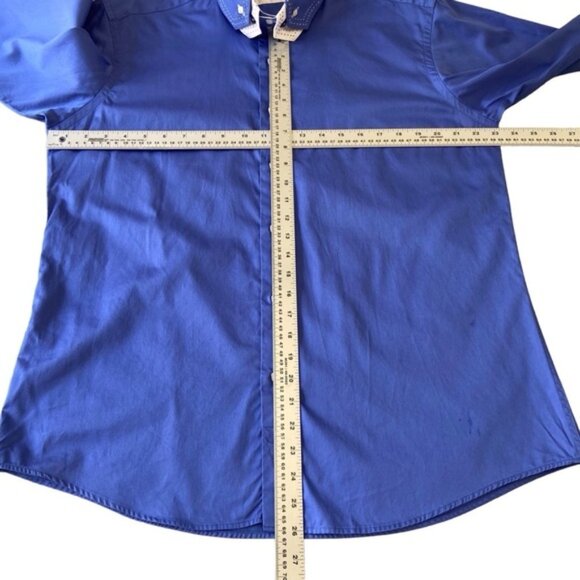 Mr.Smith men dress button up shirt blue white collar long sleeve 100% cotton XL - Picture 12 of 12